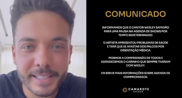 Comunicado oficial informa pausa de Wesley Safadão nos palcos por orientação médica devido a problemas de saúde